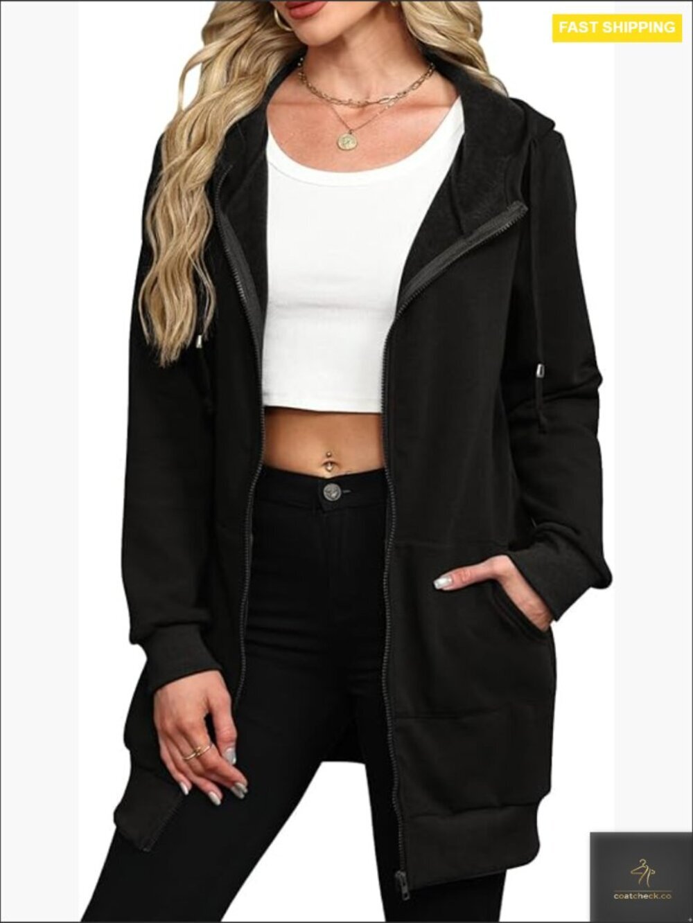 Zip Up Hoodie Long Tunic Sweatshirt Oversized Fleece Jacket with Pockets